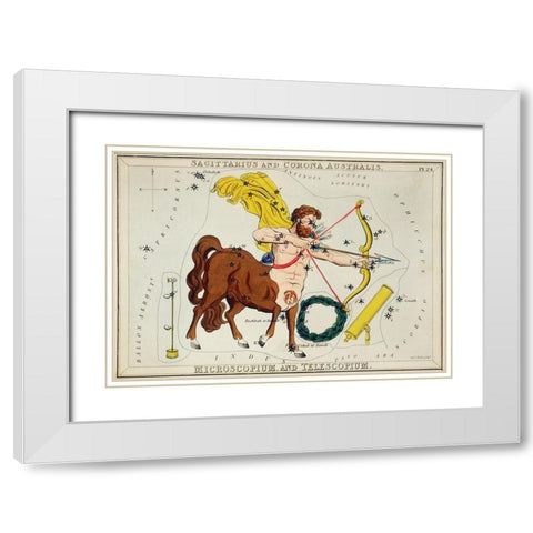Astronomical chart illustration of Sagittarius and Corona Australis-Microscopium and Telescopium 183 White Modern Wood Framed Art Print with Double Matting by Hall, Sidney