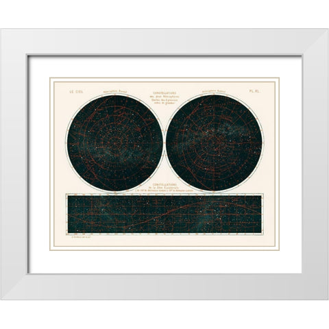 Constellations of the Two Hemispheres 1877 White Modern Wood Framed Art Print with Double Matting by Amedee, Guillemin