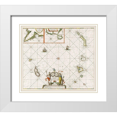Chart of the Canary Islands 1680 White Modern Wood Framed Art Print with Double Matting by Luyken, Jan