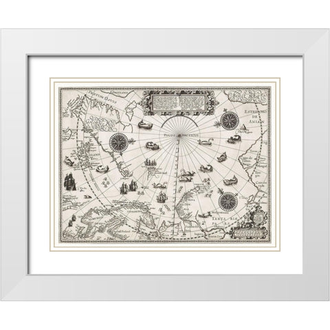 Map of the Arctic 1598 White Modern Wood Framed Art Print with Double Matting by Barendsz, William