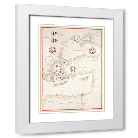 Portolan atlas of the Mediterranean Sea-Eastern Mediterranean 1590 White Modern Wood Framed Art Print with Double Matting by Oliva, Joan