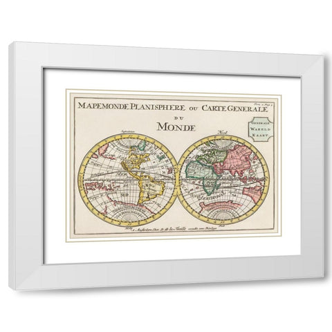 Planisphere or general map of the world 1735 White Modern Wood Framed Art Print with Double Matting by Lafeuilledelete, Daniel de