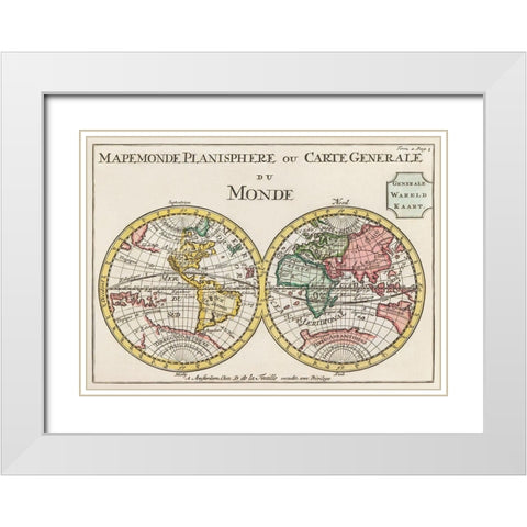 Planisphere or general map of the world 1735 White Modern Wood Framed Art Print with Double Matting by Lafeuilledelete, Daniel de