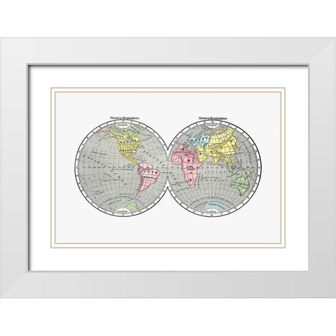 World map from A System of Geography-for the use of Schools 1860 White Modern Wood Framed Art Print with Double Matting by Morse, Sidney Edwards