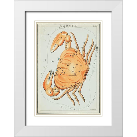 Astronomical chart illustration of the cancer zodiac White Modern Wood Framed Art Print with Double Matting by Hall, Sidney