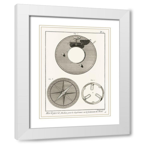 Antique drawing of a compass like watchmaking tool White Modern Wood Framed Art Print with Double Matting by Panckoucke Methodical Encyclopedia
