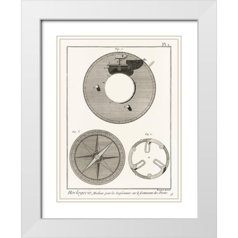 Antique drawing of a compass like watchmaking tool White Modern Wood Framed Art Print with Double Matting by Panckoucke Methodical Encyclopedia