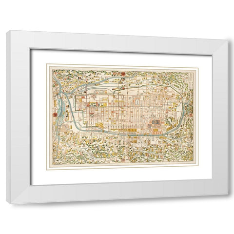 Map of Kyoto 1863 White Modern Wood Framed Art Print with Double Matting by Kahei, Takebara