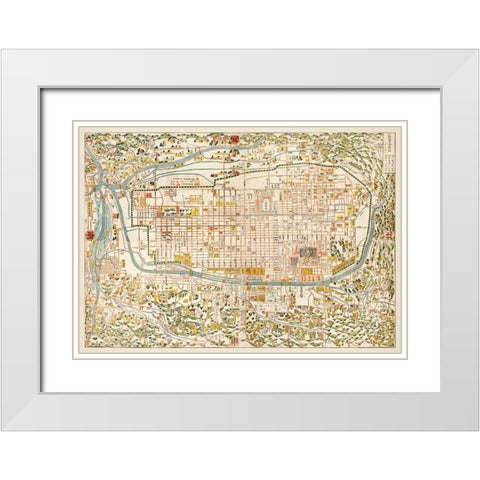 Map of Kyoto 1863 White Modern Wood Framed Art Print with Double Matting by Kahei, Takebara