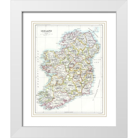 Ireland from the Gazetteer of the British Isles 1887 White Modern Wood Framed Art Print with Double Matting by Bartholomew, John