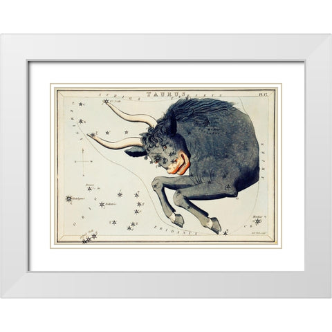 Astronomical chart illustration of the Taurus White Modern Wood Framed Art Print with Double Matting by Hall, Sidney