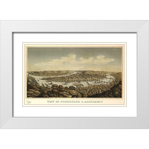 Pittsburgh and Allegheny Pennsylvania 1871 White Modern Wood Framed Art Print with Double Matting by Vintage Places