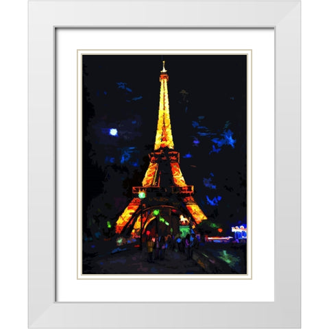 Eiffel Lights White Modern Wood Framed Art Print with Double Matting by Ghanooni, Sarah