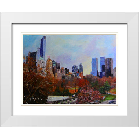 Fall in Central Park White Modern Wood Framed Art Print with Double Matting by Ghanooni, Sarah