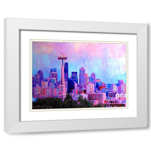 View of Seattle White Modern Wood Framed Art Print with Double Matting by Ghanooni, Sarah