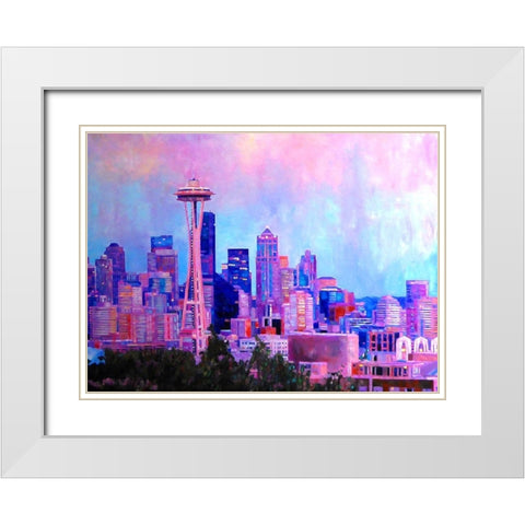 View of Seattle White Modern Wood Framed Art Print with Double Matting by Ghanooni, Sarah