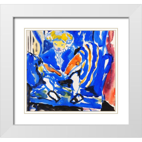 Child Reading White Modern Wood Framed Art Print with Double Matting by Sayen, Henry Lyman