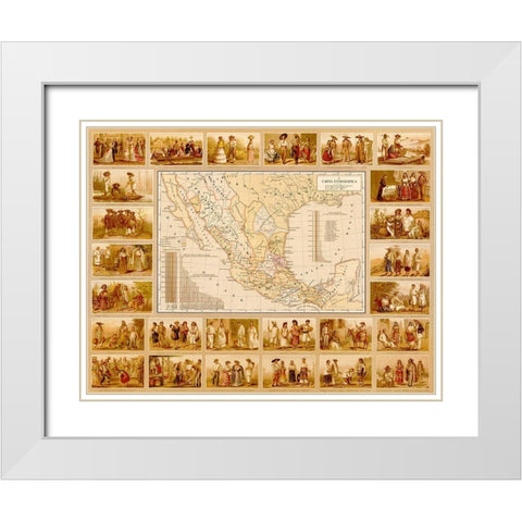 Ethnographic Map of Mexico White Modern Wood Framed Art Print with Double Matting by Vintage Maps