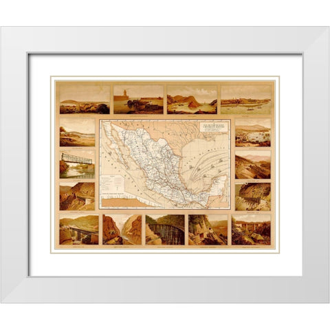 Roads Harbors waterways bridges highways and coastlines of Mexico White Modern Wood Framed Art Print with Double Matting by Vintage Maps