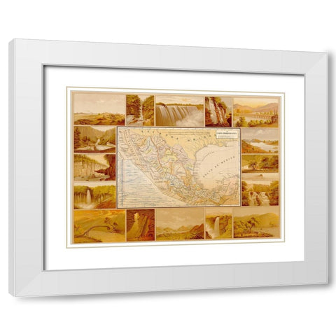 Waterfalls and Dams in Mexico White Modern Wood Framed Art Print with Double Matting by Vintage Maps