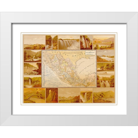 Waterfalls and Dams in Mexico White Modern Wood Framed Art Print with Double Matting by Vintage Maps