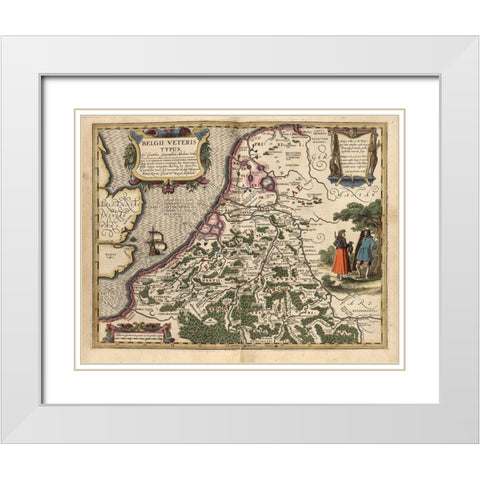 Belgium White Modern Wood Framed Art Print with Double Matting by Vintage Maps