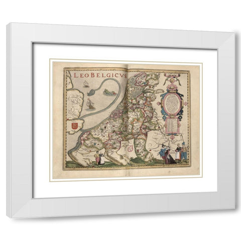 Netherlandic Lion White Modern Wood Framed Art Print with Double Matting by Vintage Maps