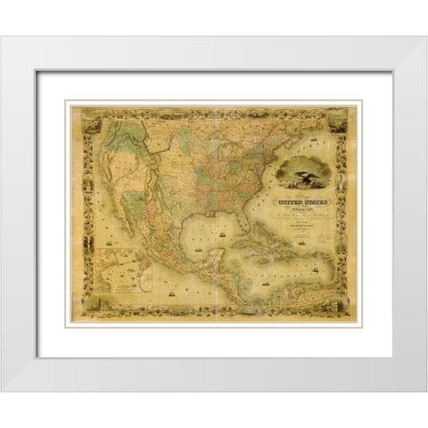 United States White Modern Wood Framed Art Print with Double Matting by Vintage Maps