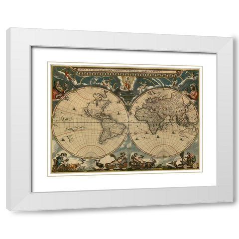 World Map White Modern Wood Framed Art Print with Double Matting by Vintage Maps