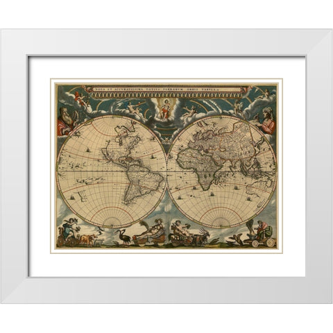 World Map White Modern Wood Framed Art Print with Double Matting by Vintage Maps