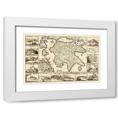 Greece and Peloponnesian White Modern Wood Framed Art Print with Double Matting by Vintage Maps