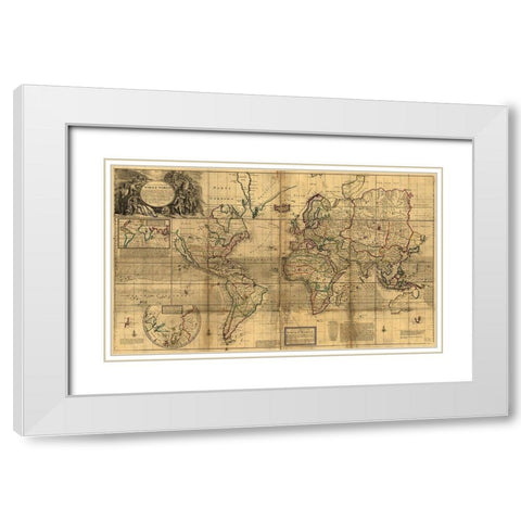 World Map White Modern Wood Framed Art Print with Double Matting by Vintage Maps