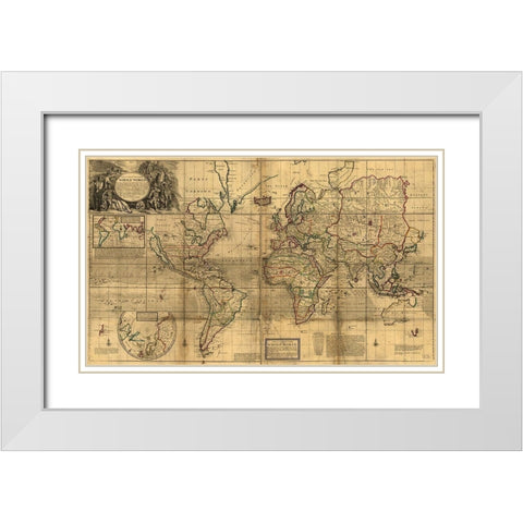 World Map White Modern Wood Framed Art Print with Double Matting by Vintage Maps