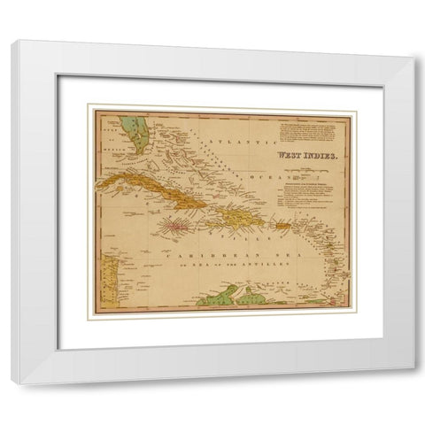 West Indies 1844 White Modern Wood Framed Art Print with Double Matting by Vintage Maps
