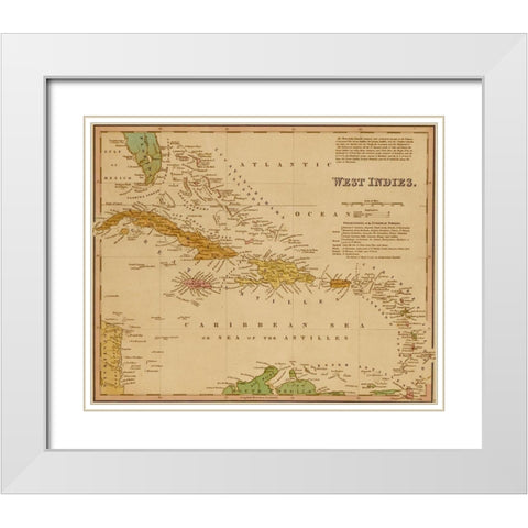 West Indies 1844 White Modern Wood Framed Art Print with Double Matting by Vintage Maps
