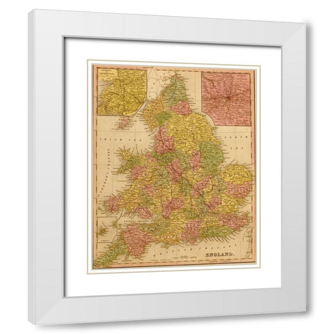 England 1844 White Modern Wood Framed Art Print with Double Matting by Vintage Maps