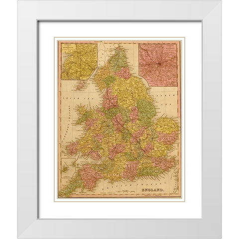 England 1844 White Modern Wood Framed Art Print with Double Matting by Vintage Maps