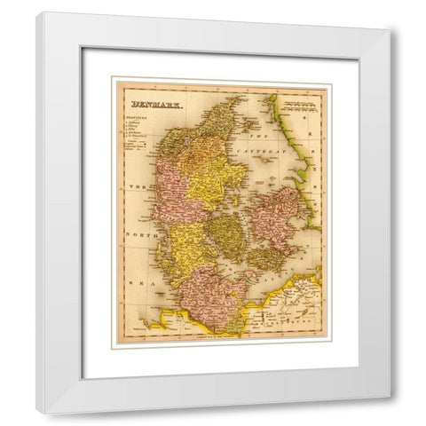 Denmark 1844 White Modern Wood Framed Art Print with Double Matting by Vintage Maps