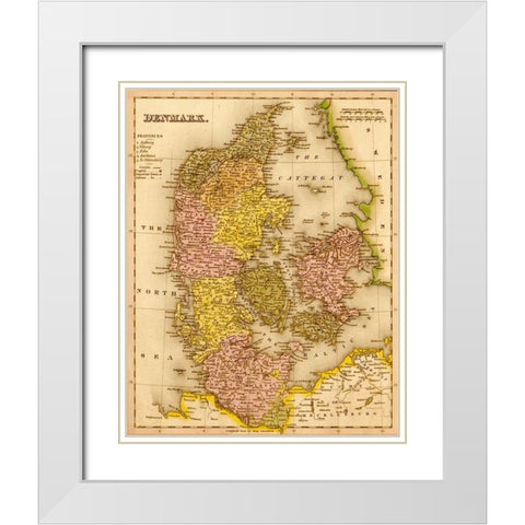 Denmark 1844 White Modern Wood Framed Art Print with Double Matting by Vintage Maps