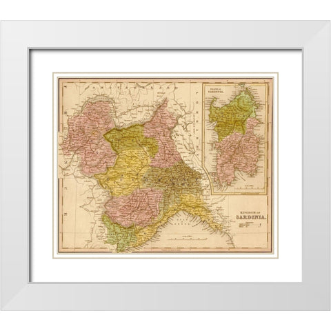 Kingdom of Sardinia 1844 White Modern Wood Framed Art Print with Double Matting by Vintage Maps
