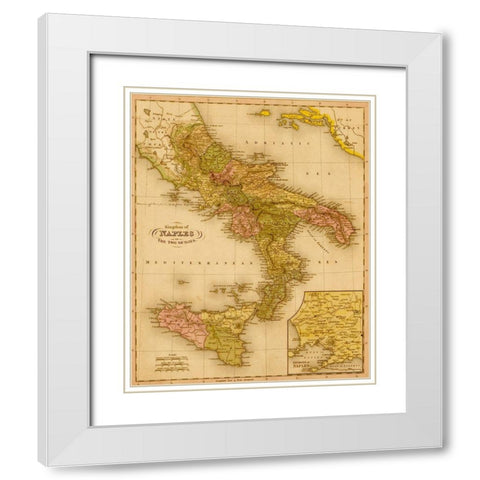 Kingdom of Naples 1844 White Modern Wood Framed Art Print with Double Matting by Vintage Maps