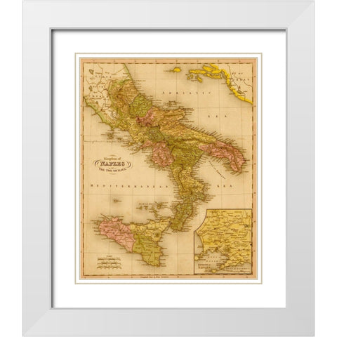 Kingdom of Naples 1844 White Modern Wood Framed Art Print with Double Matting by Vintage Maps