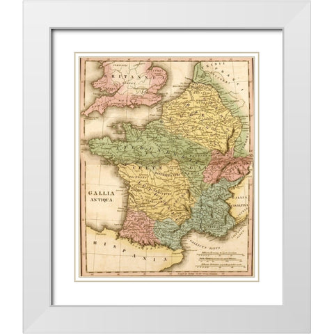 Ancient France Gallia Antiqua White Modern Wood Framed Art Print with Double Matting by Vintage Maps