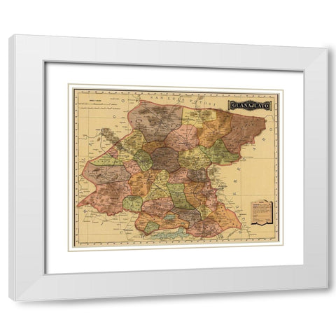 Guanajuanto 1844 White Modern Wood Framed Art Print with Double Matting by Vintage Maps