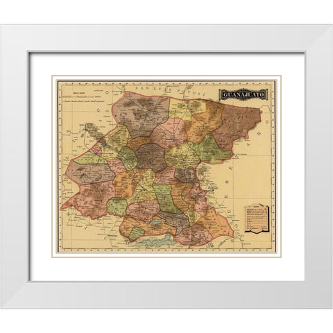 Guanajuanto 1844 White Modern Wood Framed Art Print with Double Matting by Vintage Maps