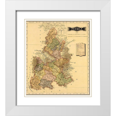 Puebla 1844 White Modern Wood Framed Art Print with Double Matting by Vintage Maps