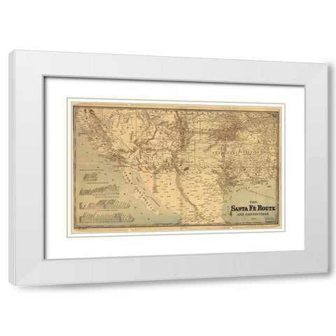 Sante Fe Route into Mexico 1888 White Modern Wood Framed Art Print with Double Matting by Vintage Maps
