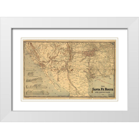Sante Fe Route into Mexico 1888 White Modern Wood Framed Art Print with Double Matting by Vintage Maps