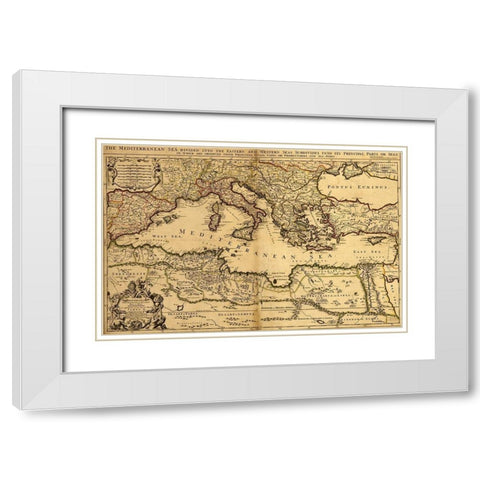 Mediterranean Divided into its Principal Parts 1685 White Modern Wood Framed Art Print with Double Matting by Vintage Maps