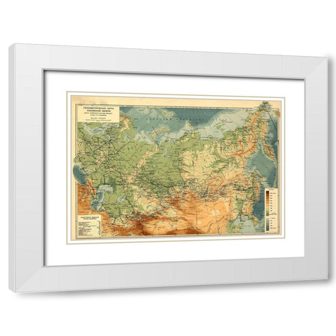 Elevation Map of Russia 1912 White Modern Wood Framed Art Print with Double Matting by Vintage Maps